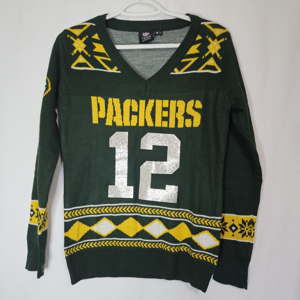 NFL Green Bay Packers Sweater Womens S Green Excellent Aaron Rodgers #12 Holiday - Picture 1 of 11